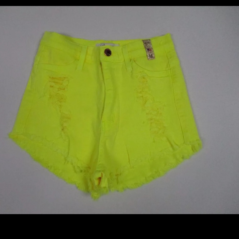 Yellow Distressed Women Shorts